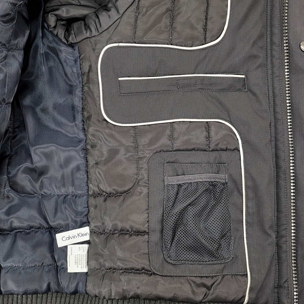 Calvin Klein Bomber Jacket Mens Small Black Water Resistant Windbreaker Ripstop - Picture 10 of 16